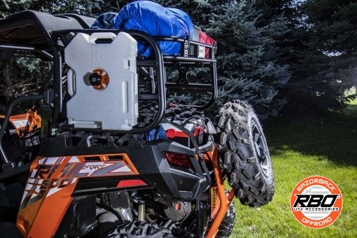 CF Moto UTV with bumper and spare tire mount parked on the grass