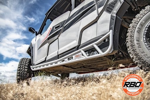 A close up of a utv rock sliders