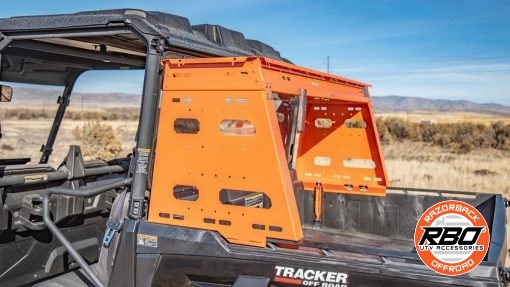 Orange cargo rack closeup