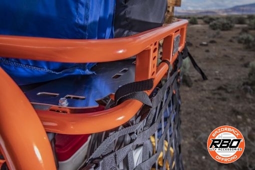 Orange cargo rack closeup with netting