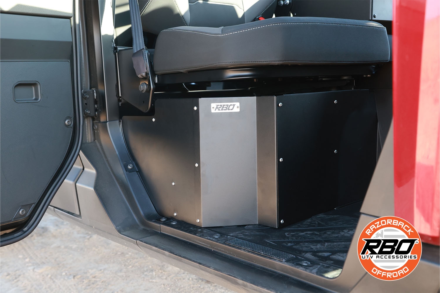 Ranger XD 1500 Underseat Storage in use photo of fully enclosed storage box