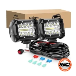 Nilight 4 inch 60W triple row LED work light pods kit with 12-foot wiring harness and 3-pin switch